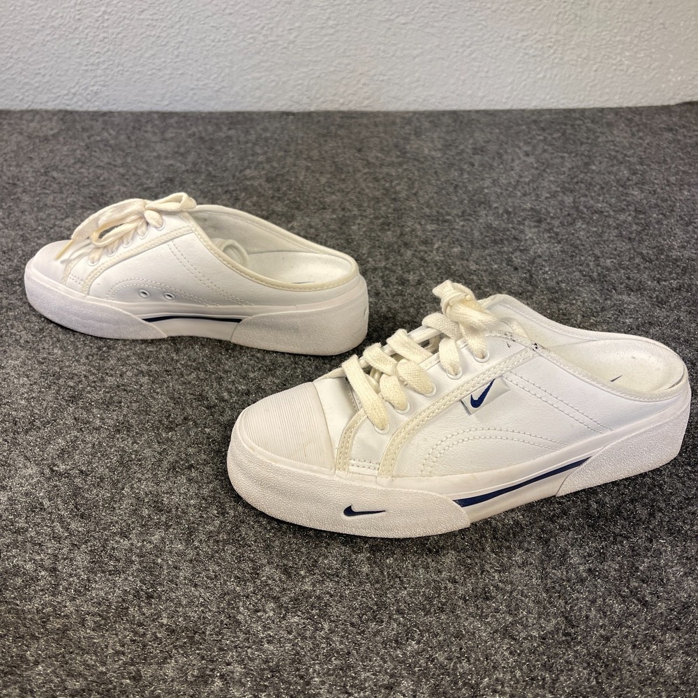 Vintage Nike Womens Leather Mules 6.5 White Slip On Sneakers Casual Shoes Y2K - Picture 4 of 9